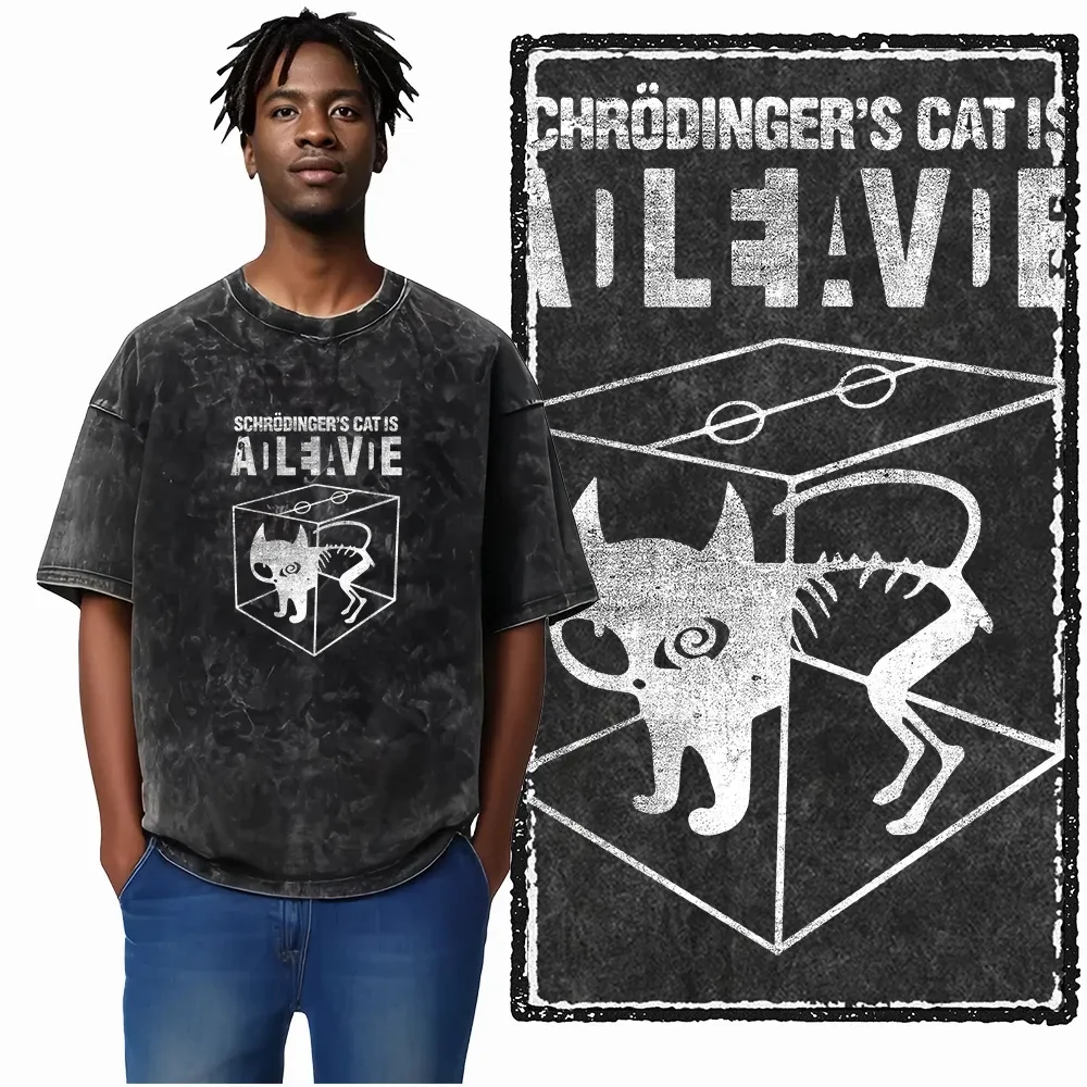 COOLMIND DB Cat Graphic Acid Washed Cotton T-Shirt | Unisex Streetwear Tee for Men & Women | Big Size Casual Summer Top showcase 8