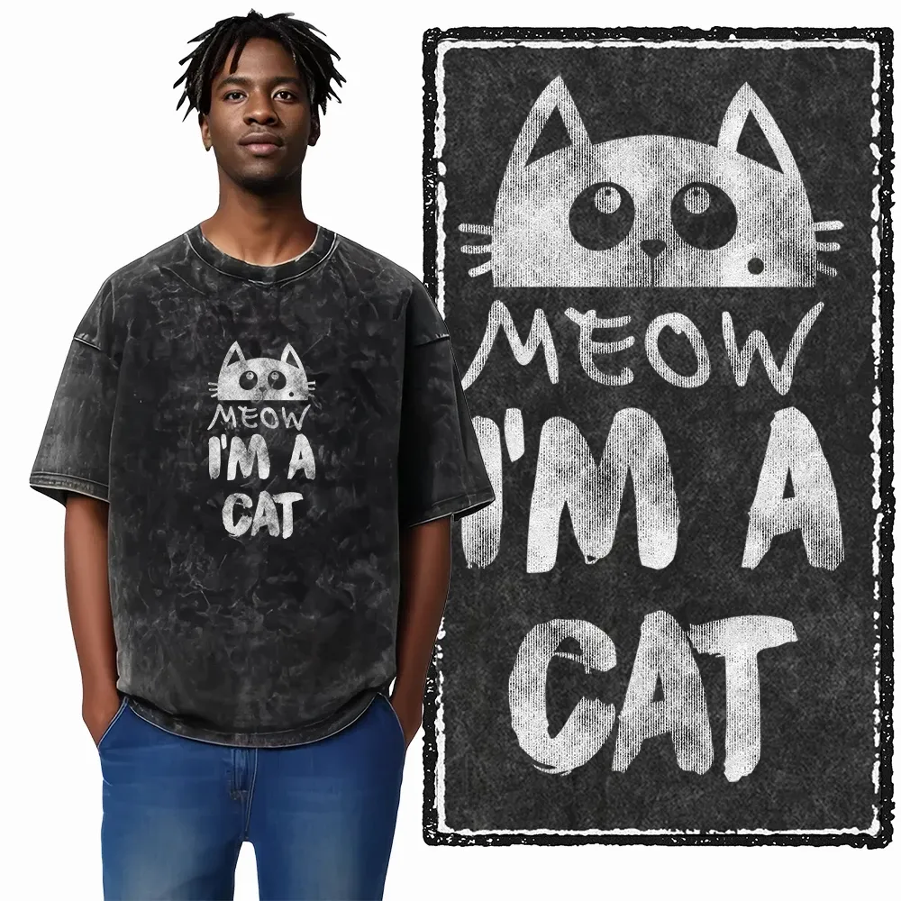 COOLMIND DB Cat Graphic Acid Washed Cotton T-Shirt | Unisex Streetwear Tee for Men & Women | Big Size Casual Summer Top showcase 21