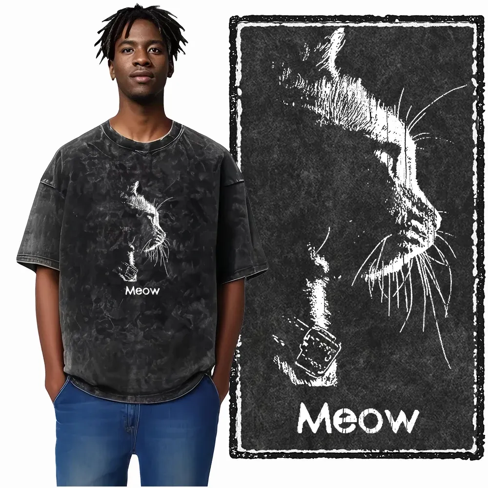 COOLMIND DB Cat Graphic Acid Washed Cotton T-Shirt | Unisex Streetwear Tee for Men & Women | Big Size Casual Summer Top showcase 15