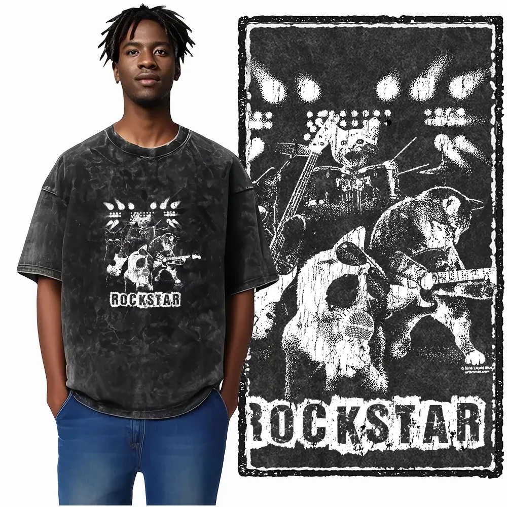 COOLMIND DB Cat Graphic Acid Washed Cotton T-Shirt | Unisex Streetwear Tee for Men & Women | Big Size Casual Summer Top showcase 10