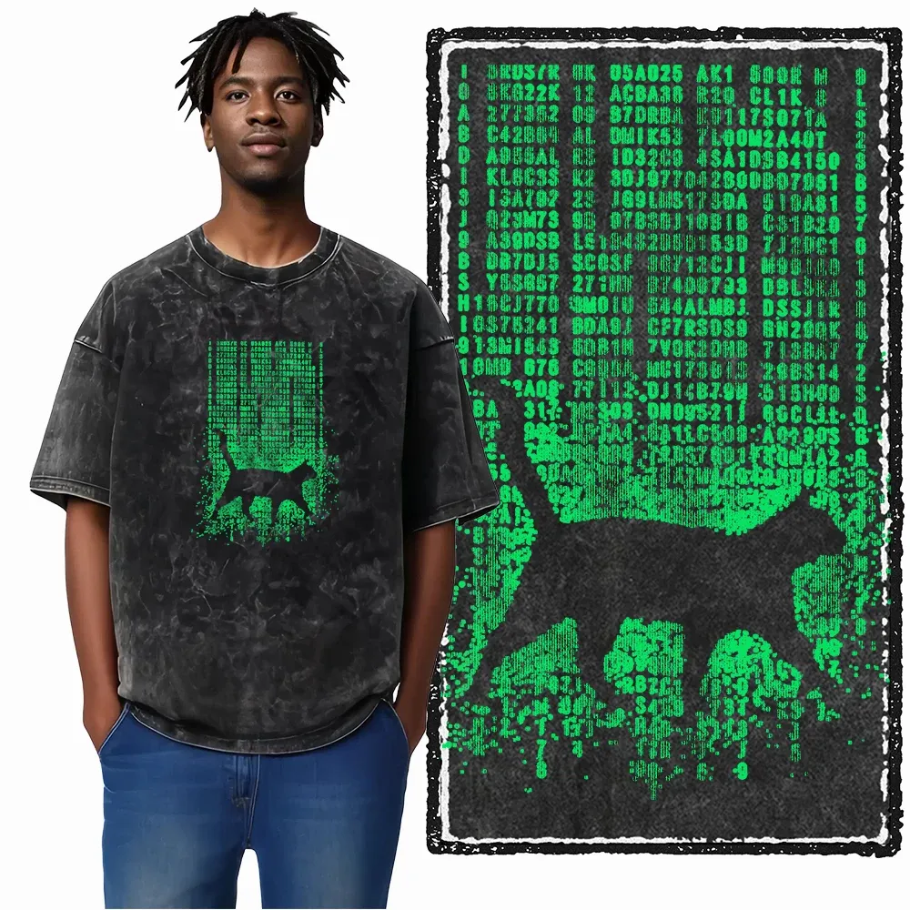 COOLMIND DB Cat Graphic Acid Washed Cotton T-Shirt | Unisex Streetwear Tee for Men & Women | Big Size Casual Summer Top showcase 22