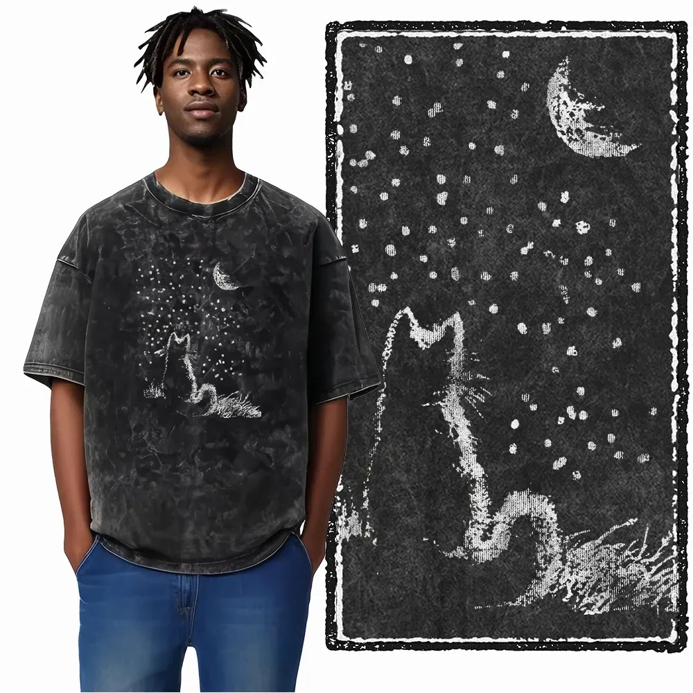 COOLMIND DB Cat Graphic Acid Washed Cotton T-Shirt | Unisex Streetwear Tee for Men & Women | Big Size Casual Summer Top showcase 24
