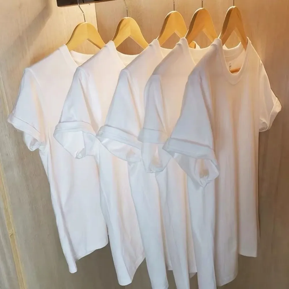 2PCS 100% Cotton Solid White T-Shirts for Men & Women, Casual Breathable Loose Fit Round Neck Short Sleeve Couple Tops thumbnail 5