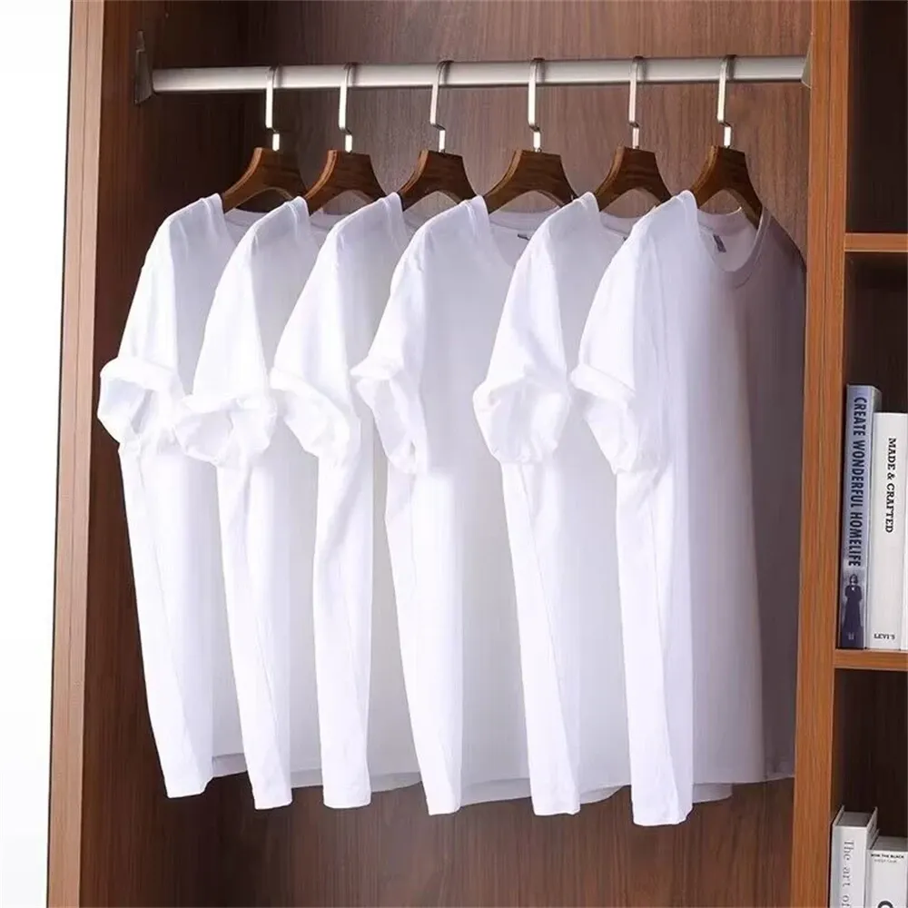 2PCS 100% Cotton Solid White T-Shirts for Men & Women, Casual Breathable Loose Fit Round Neck Short Sleeve Couple Tops showcase 2