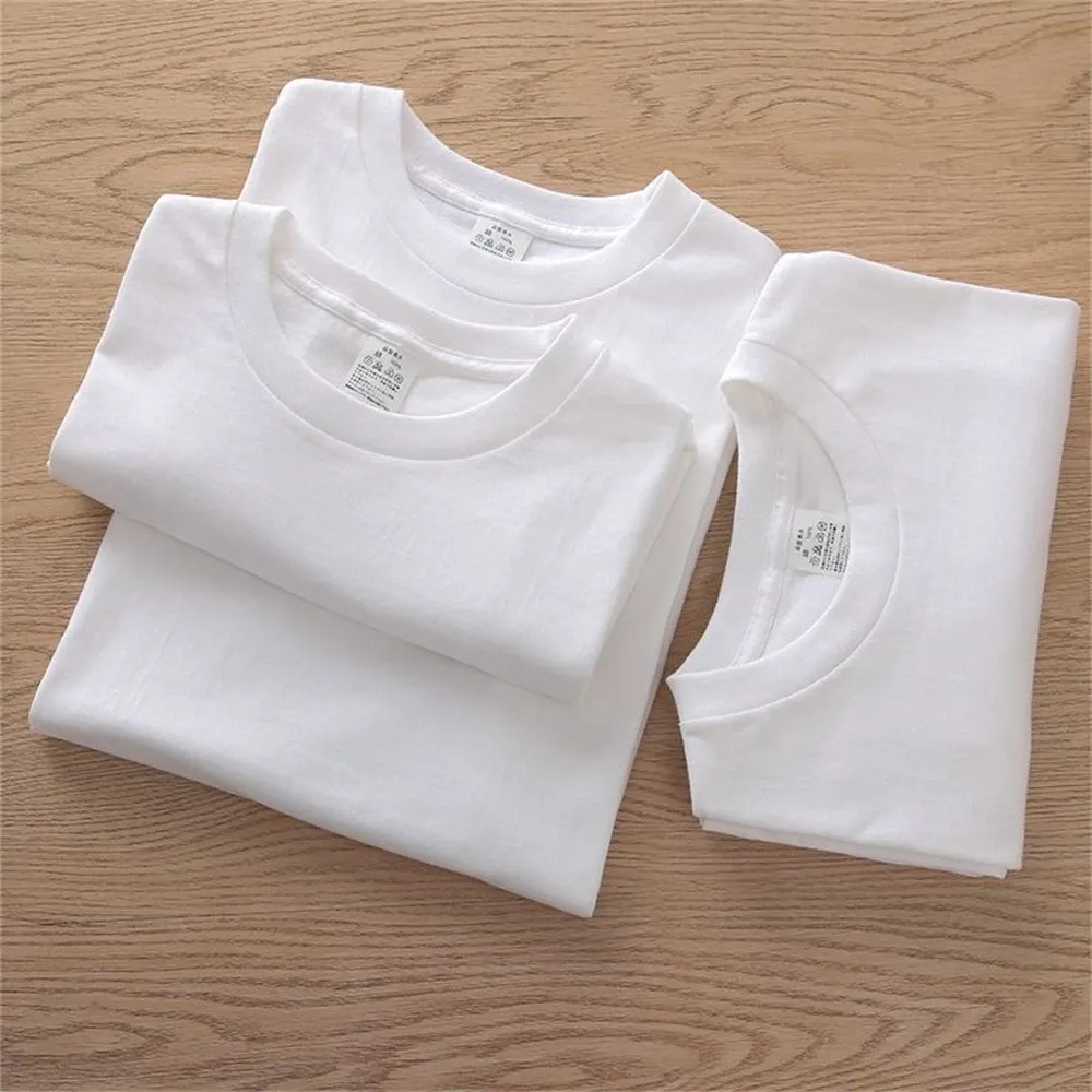 2PCS 100% Cotton Solid White T-Shirts for Men & Women, Casual Breathable Loose Fit Round Neck Short Sleeve Couple Tops showcase 1