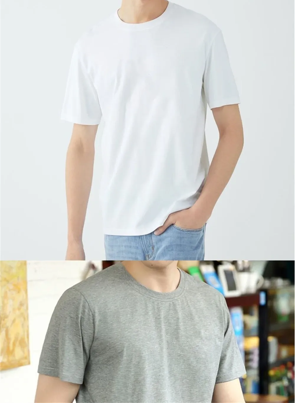 2PCS 100% Cotton Solid White T-Shirts for Men & Women, Casual Breathable Loose Fit Round Neck Short Sleeve Couple Tops showcase 9