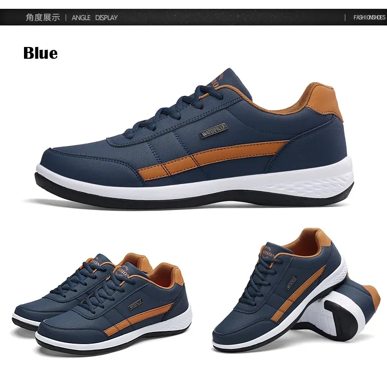 Men's Waterproof Leather Walking Sneakers - Spring/Autumn Leisure Sports Shoes, Non-Slip Tennis Footwear for Active Men showcase 13