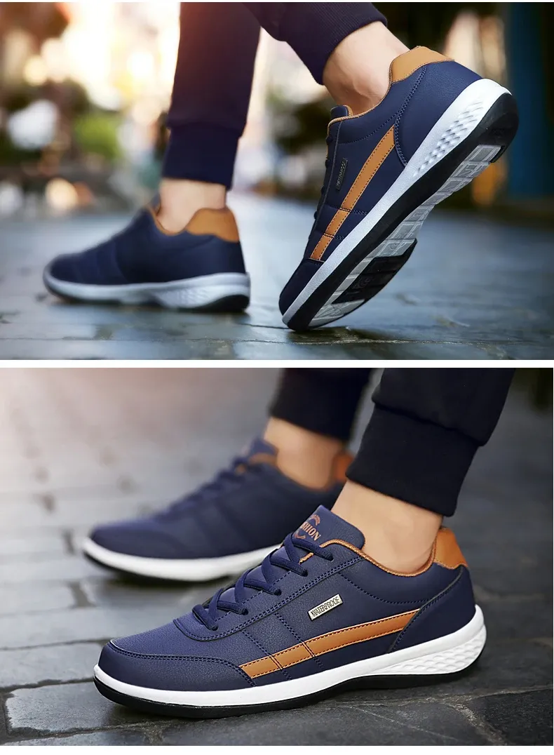 Men's Waterproof Leather Walking Sneakers - Spring/Autumn Leisure Sports Shoes, Non-Slip Tennis Footwear for Active Men showcase 6