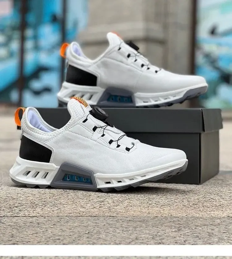 Men's Genuine Leather Golf Shoes - Black & White Athletic Training Sneakers for Men, Comfortable Brand Golf Sneakers showcase 2