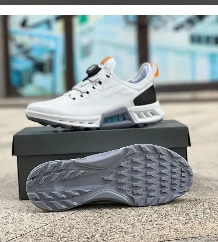 Men's Genuine Leather Golf Shoes - Black & White Athletic Training Sneakers for Men, Comfortable Brand Golf Sneakers showcase 7