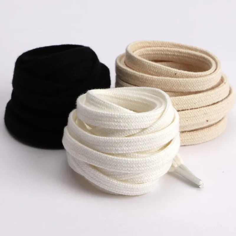 Classic Cotton Flat Shoelaces for Sneakers & Canvas Shoes - Unisex White, Black, Beige - 100cm-160cm Length, 0.8cm Width - Durable & Stylish Shoe Strings thumbnail 1
