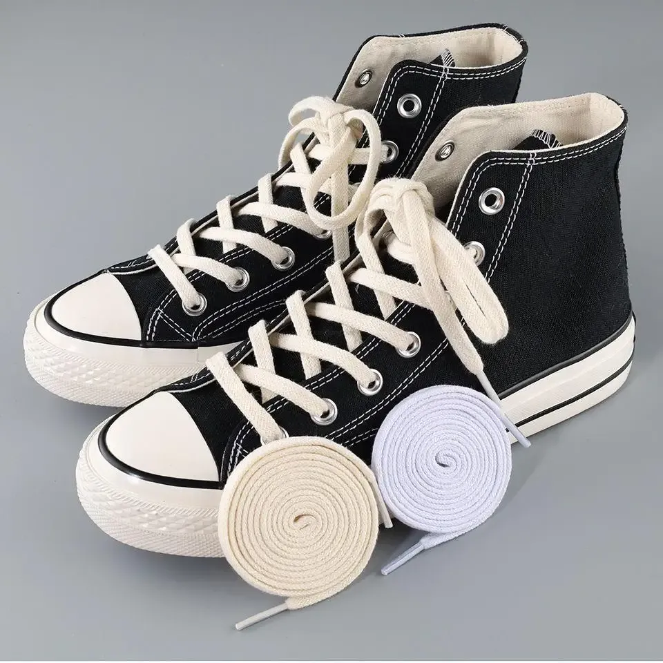Classic Cotton Flat Shoelaces for Sneakers & Canvas Shoes - Unisex White, Black, Beige - 100cm-160cm Length, 0.8cm Width - Durable & Stylish Shoe Strings thumbnail 2