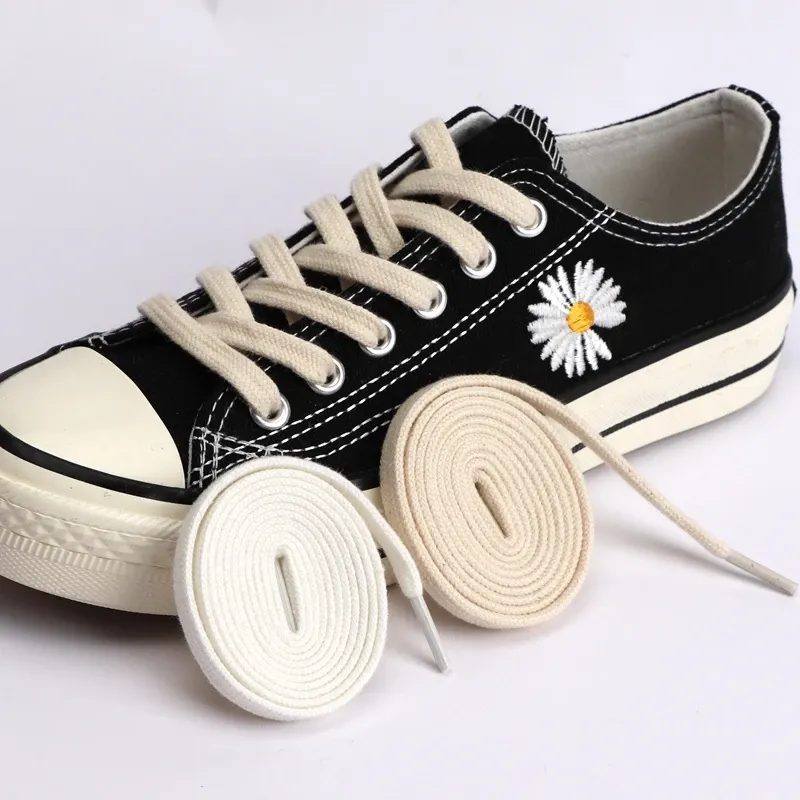 Classic Cotton Flat Shoelaces for Sneakers & Canvas Shoes - Unisex White, Black, Beige - 100cm-160cm Length, 0.8cm Width - Durable & Stylish Shoe Strings thumbnail 6