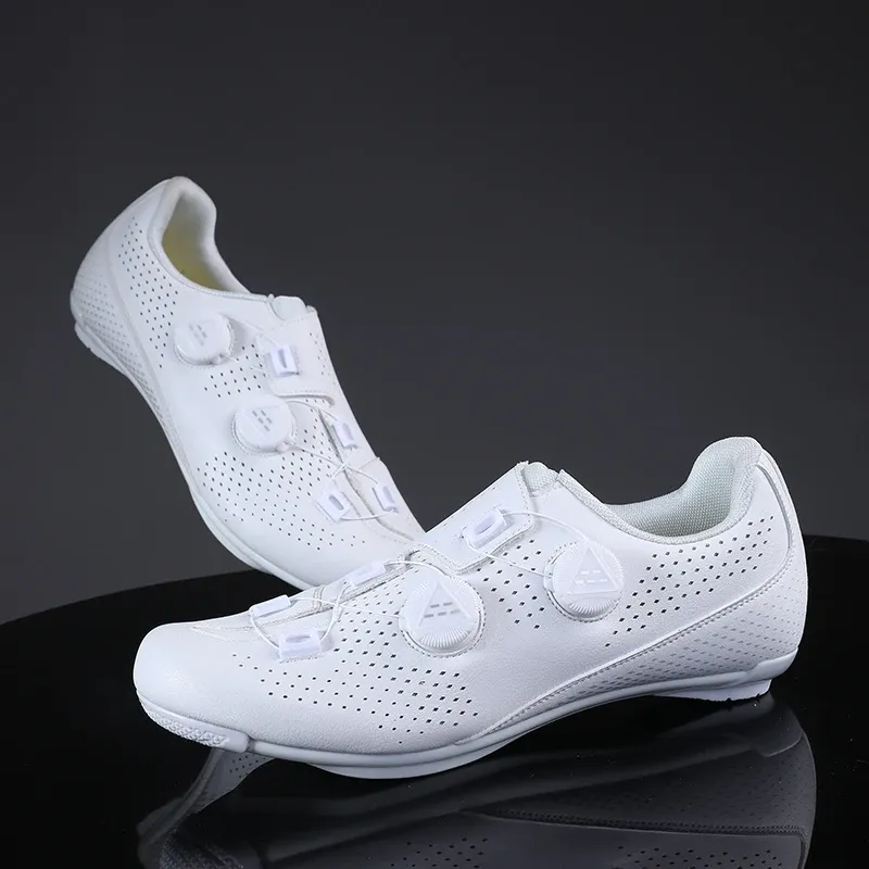 Men's Road Cycling Shoes - Speed Cycling Sneakers with SPD Cleat Compatibility, Flat Pedal Option, Outdoor Bike Footwear, Self-Locking Design, White thumbnail 4