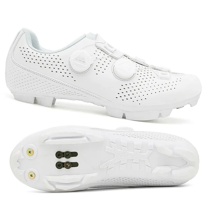 Men's Road Cycling Shoes - Speed Cycling Sneakers with SPD Cleat Compatibility, Flat Pedal Option, Outdoor Bike Footwear, Self-Locking Design, White showcase 16