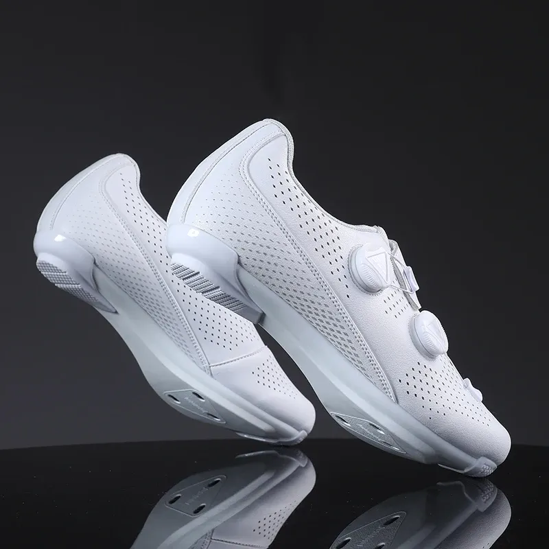 Men's Road Cycling Shoes - Speed Cycling Sneakers with SPD Cleat Compatibility, Flat Pedal Option, Outdoor Bike Footwear, Self-Locking Design, White thumbnail 5