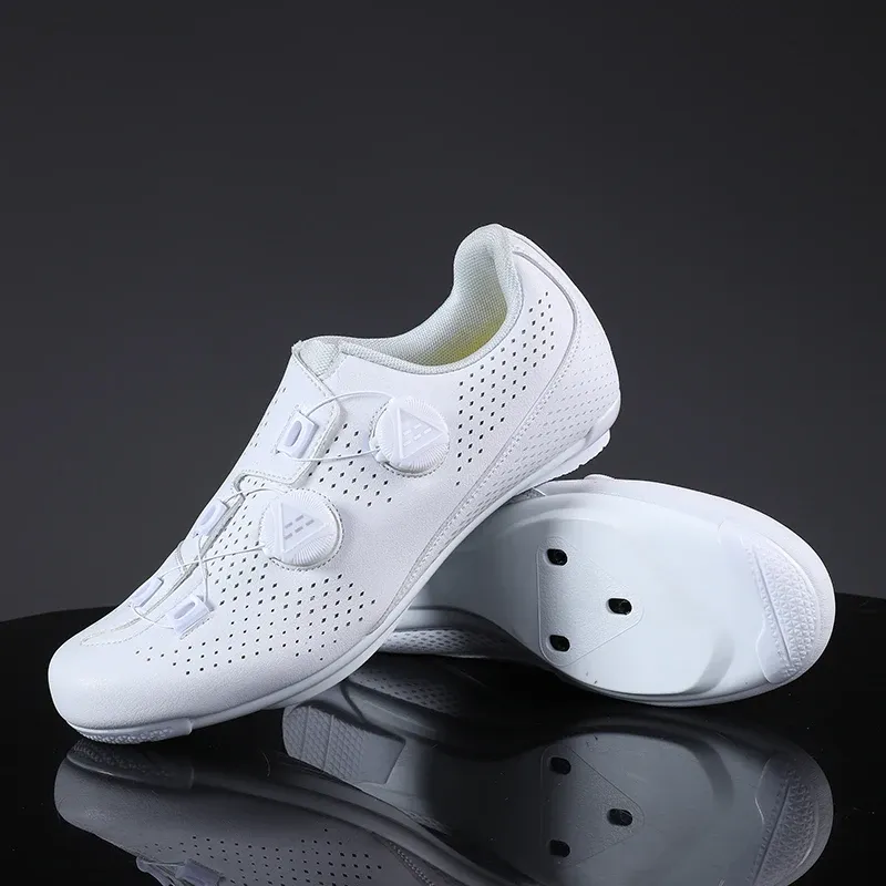 Men's Road Cycling Shoes - Speed Cycling Sneakers with SPD Cleat Compatibility, Flat Pedal Option, Outdoor Bike Footwear, Self-Locking Design, White thumbnail 3
