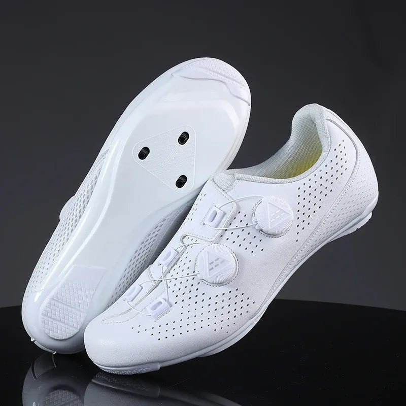 Men's Road Cycling Shoes - Speed Cycling Sneakers with SPD Cleat Compatibility, Flat Pedal Option, Outdoor Bike Footwear, Self-Locking Design, White thumbnail 6