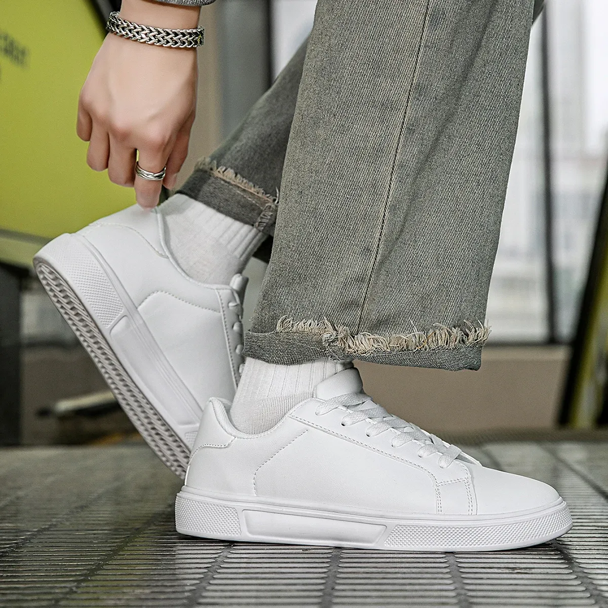 Men's PU Leather Casual Sneakers - Trendy Vulcanized Footwear for Leisure and Couples, Stylish Male and Female Shoes thumbnail 3