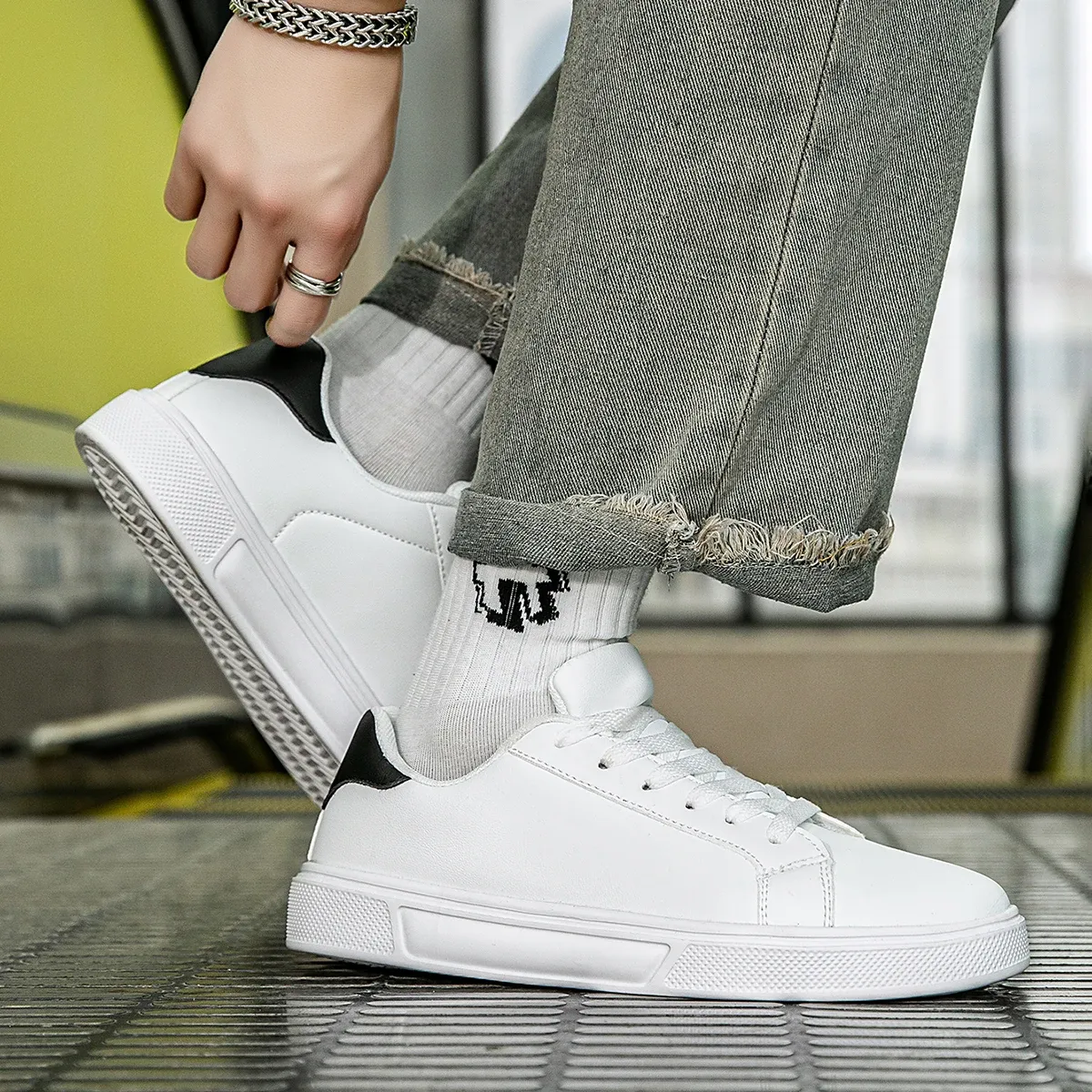 Men's PU Leather Casual Sneakers - Trendy Vulcanized Footwear for Leisure and Couples, Stylish Male and Female Shoes thumbnail 5