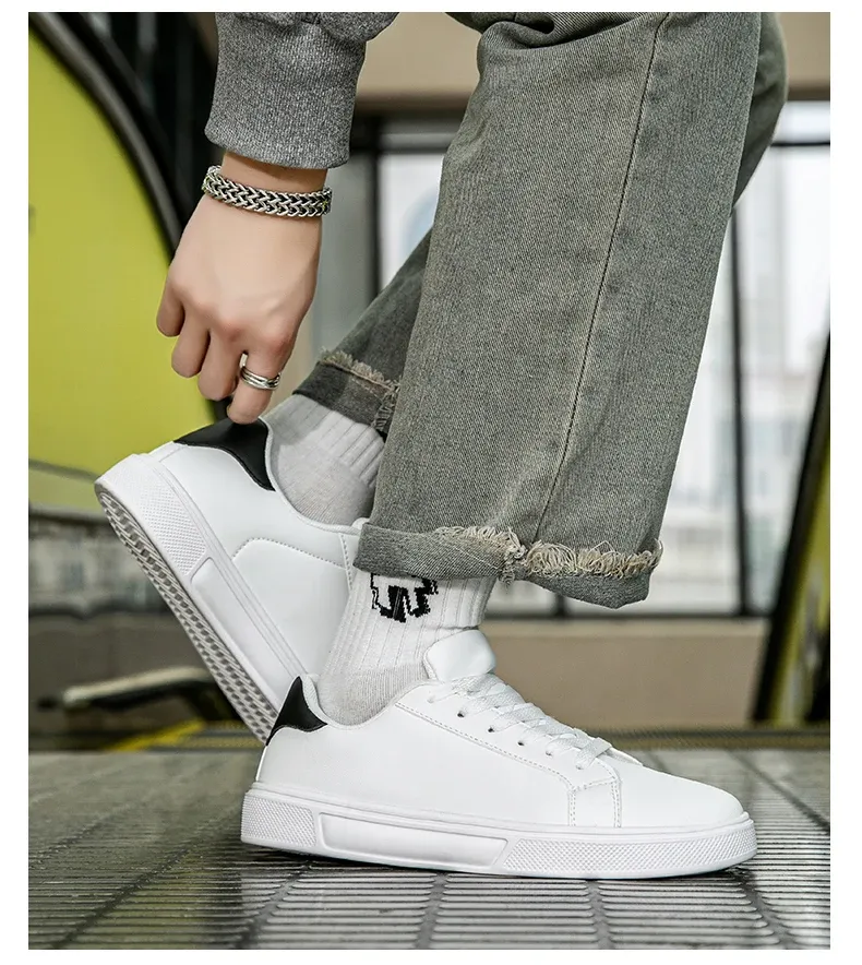 Men's PU Leather Casual Sneakers - Trendy Vulcanized Footwear for Leisure and Couples, Stylish Male and Female Shoes showcase 12