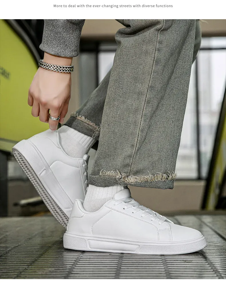 Men's PU Leather Casual Sneakers - Trendy Vulcanized Footwear for Leisure and Couples, Stylish Male and Female Shoes showcase 16