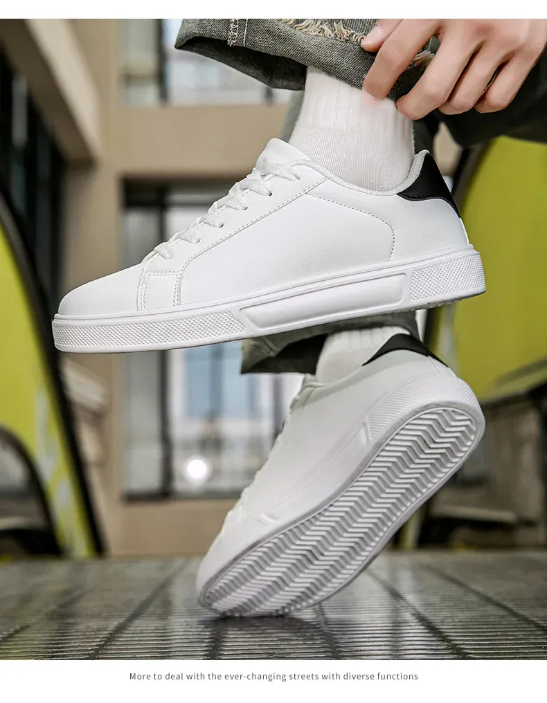Men's PU Leather Casual Sneakers - Trendy Vulcanized Footwear for Leisure and Couples, Stylish Male and Female Shoes showcase 10