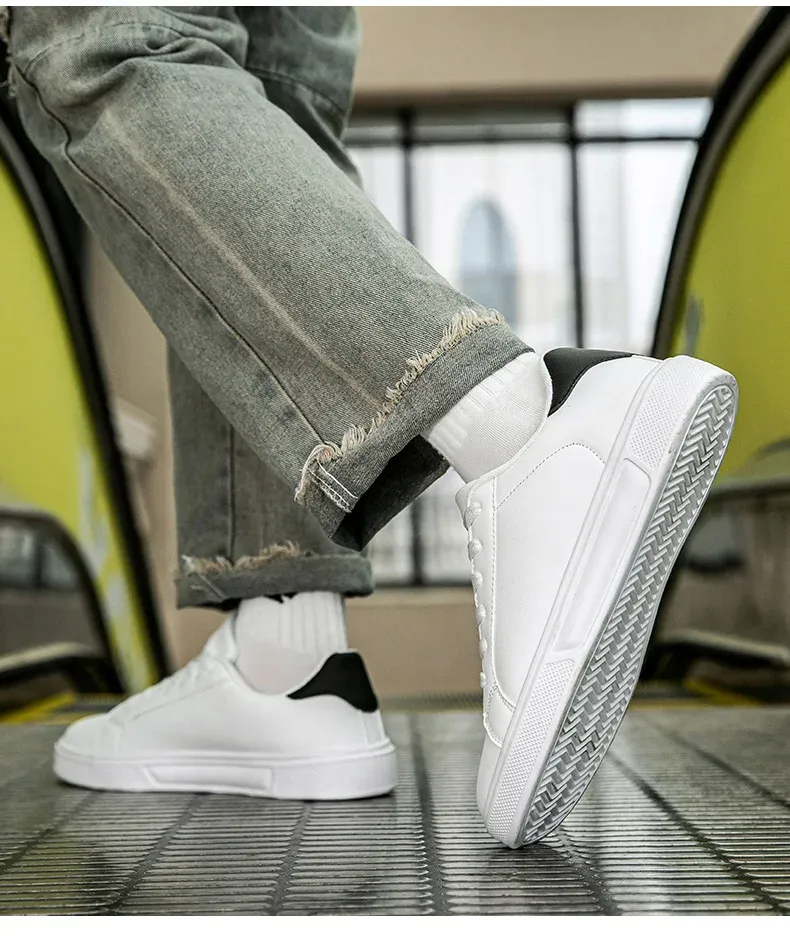 Men's PU Leather Casual Sneakers - Trendy Vulcanized Footwear for Leisure and Couples, Stylish Male and Female Shoes showcase 11