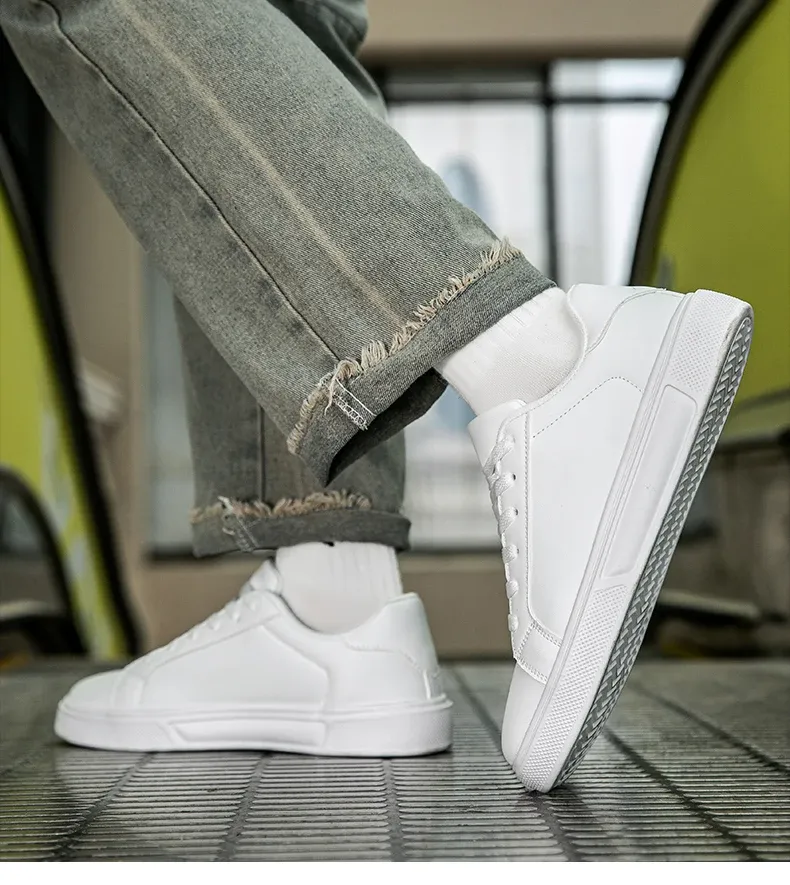 Men's PU Leather Casual Sneakers - Trendy Vulcanized Footwear for Leisure and Couples, Stylish Male and Female Shoes showcase 18