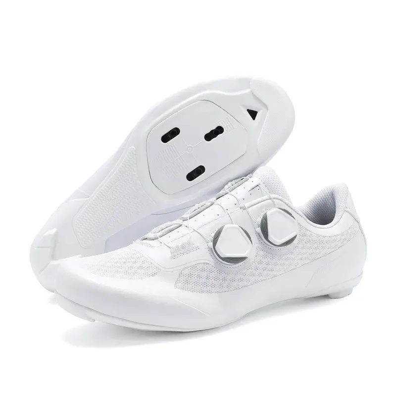 Men's Road Cycling Shoes SPD Cleat Compatible Bike Sneakers - Outdoor Cycling Footwear for Road & Flat Pedals, White thumbnail 1