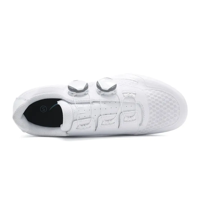 Men's Road Cycling Shoes SPD Cleat Compatible Bike Sneakers - Outdoor Cycling Footwear for Road & Flat Pedals, White thumbnail 4