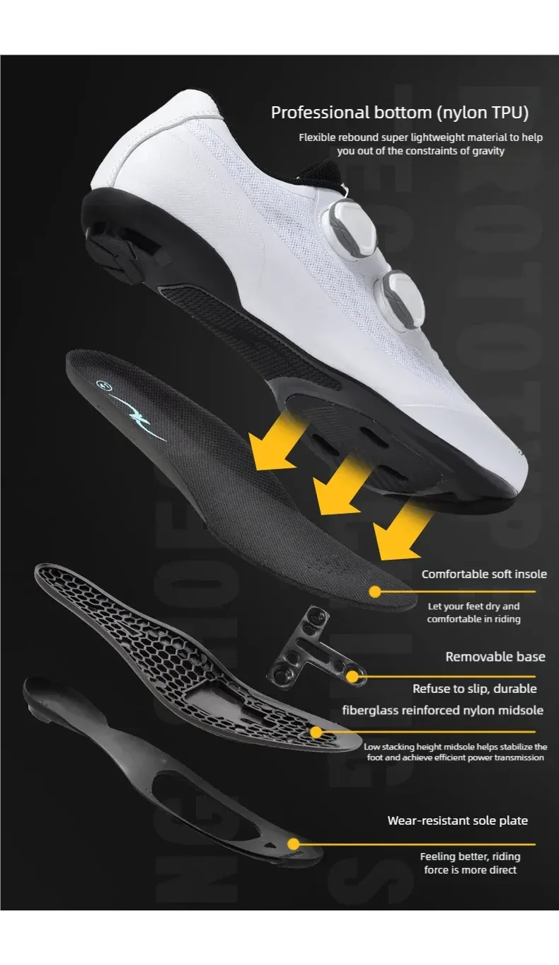 Men's Road Cycling Shoes SPD Cleat Compatible Bike Sneakers - Outdoor Cycling Footwear for Road and Flat Pedals, White showcase 4