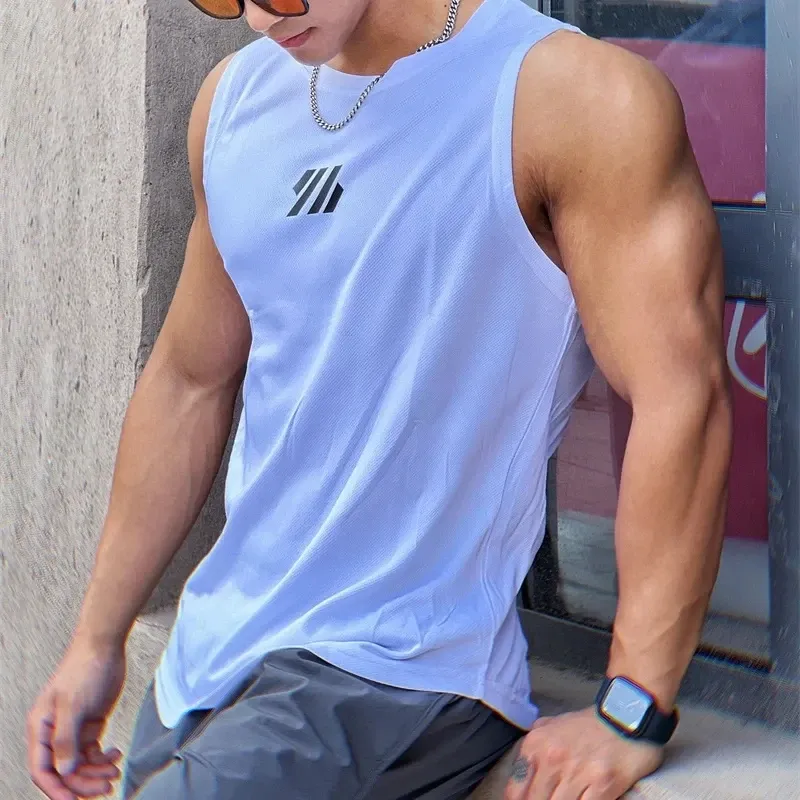 2025 Summer Men's Gym Vest High Quality Mesh Sleeveless T-Shirt Tank Top for Running, Fitness, and Sports - Breathable & Lightweight