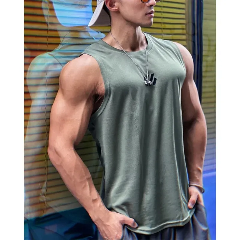 2025 Summer Men's Gym Vest High Quality Mesh Sleeveless T-Shirt Tank Top for Running, Fitness, and Sports - Breathable & Lightweight thumbnail 2