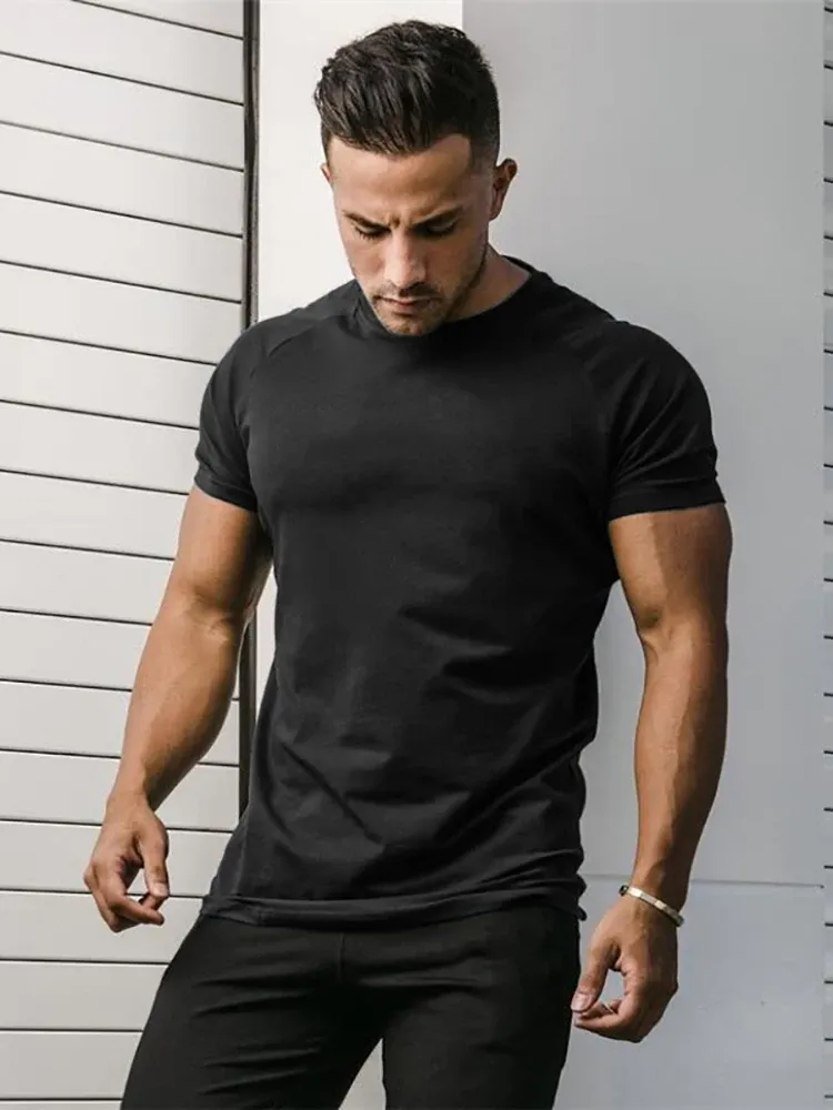 Men's Casual Short Sleeve T-Shirt, Slim Fit Gym Fitness Muscle Tee, Breathable Cotton Blend for Summer Workouts and Everyday Wear thumbnail 2