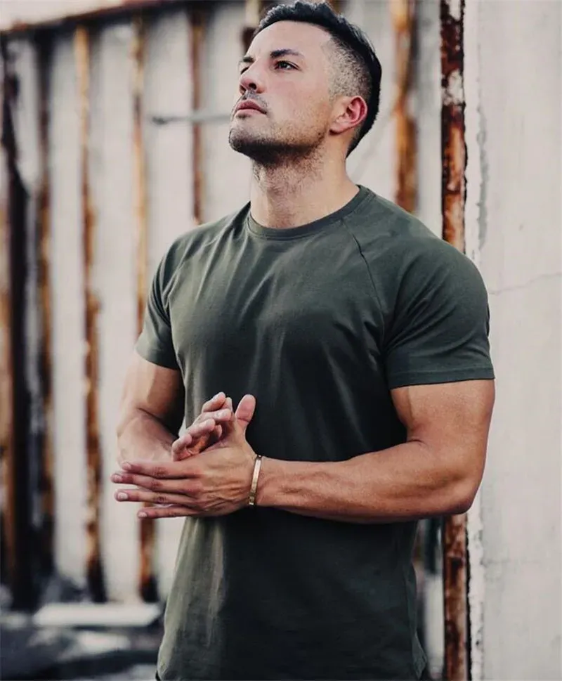 Men's Casual Short Sleeve T-Shirt, Slim Fit Gym Fitness Muscle Tee, Breathable Cotton Blend for Summer Workouts and Everyday Wear showcase 6