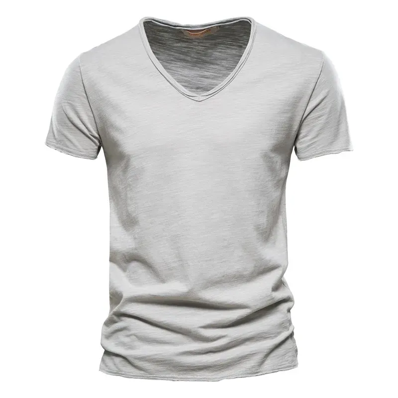 AIOPESON Men's 100% Cotton V-Neck T-Shirt - Fashion Slim Fit Solid Short Sleeve Tees for Casual Wear showcase 10