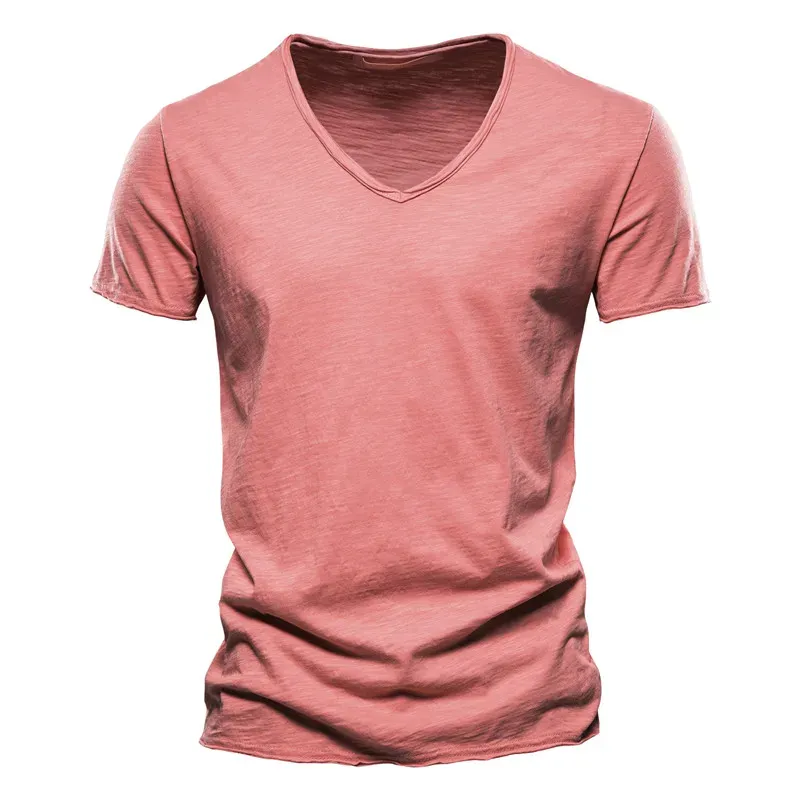 AIOPESON Men's 100% Cotton V-Neck T-Shirt - Fashion Slim Fit Solid Short Sleeve Tees for Casual Wear showcase 11