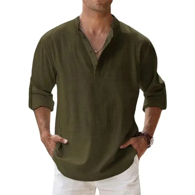 Men's Lightweight Long Sleeve Henley Shirt - Breathable Cotton Linen Beach Hawaiian Style Casual T-Shirt for Summer showcase 10