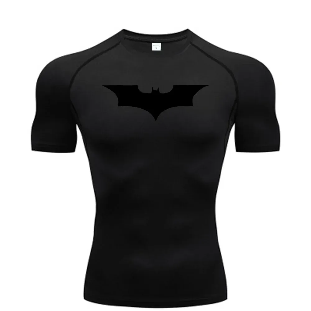 Men's Bat Print Compression T-Shirt for Gym Fitness Running Jogging - Tight Fit Short Sleeve Casual Top