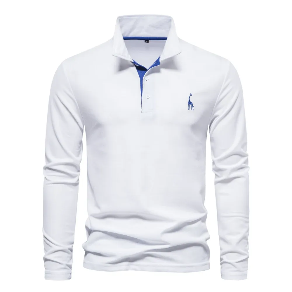 AIOPESON Men's Deer Embroidery Polo Shirt 2023 New Solid Color Long Sleeve Casual Business Social Wear showcase 7