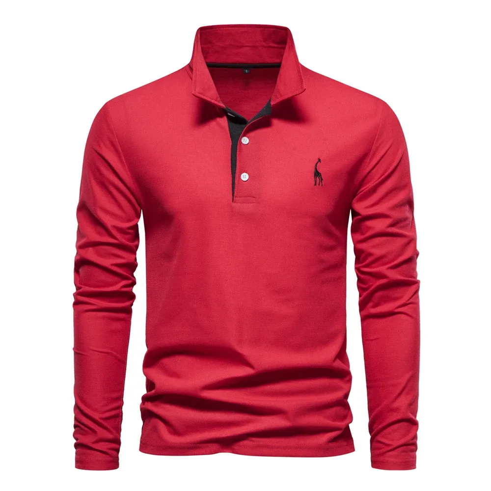 AIOPESON Men's Deer Embroidery Polo Shirt 2023 New Solid Color Long Sleeve Casual Business Social Wear showcase 11
