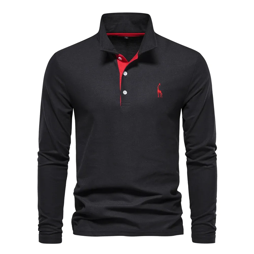 AIOPESON Men's Deer Embroidery Polo Shirt 2023 New Solid Color Long Sleeve Casual Business Social Wear showcase 13