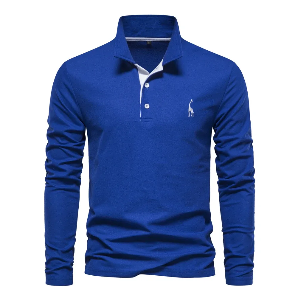AIOPESON Men's Deer Embroidery Polo Shirt 2023 New Solid Color Long Sleeve Casual Business Social Wear showcase 9