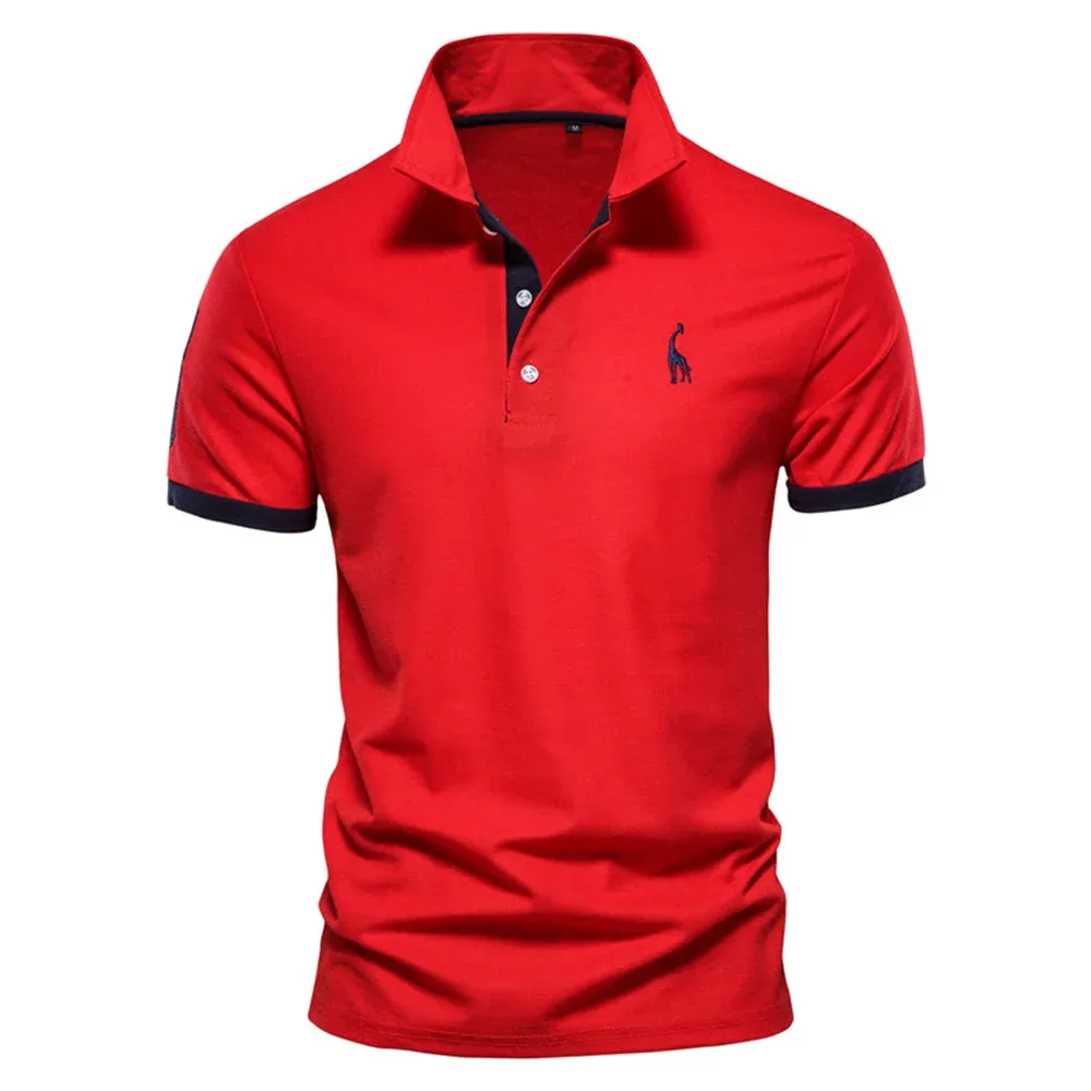 Men's Short Sleeve Polo Shirt with Giraffe Embroidery - Premium Cotton Blend, Anti-Shrink, Casual Business Social Wear showcase 10