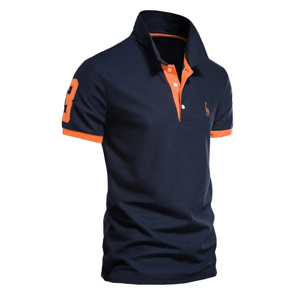 Men's Short Sleeve Polo Shirt with Giraffe Embroidery - Premium Cotton Blend, Anti-Shrink, Casual Business Social Wear showcase 3