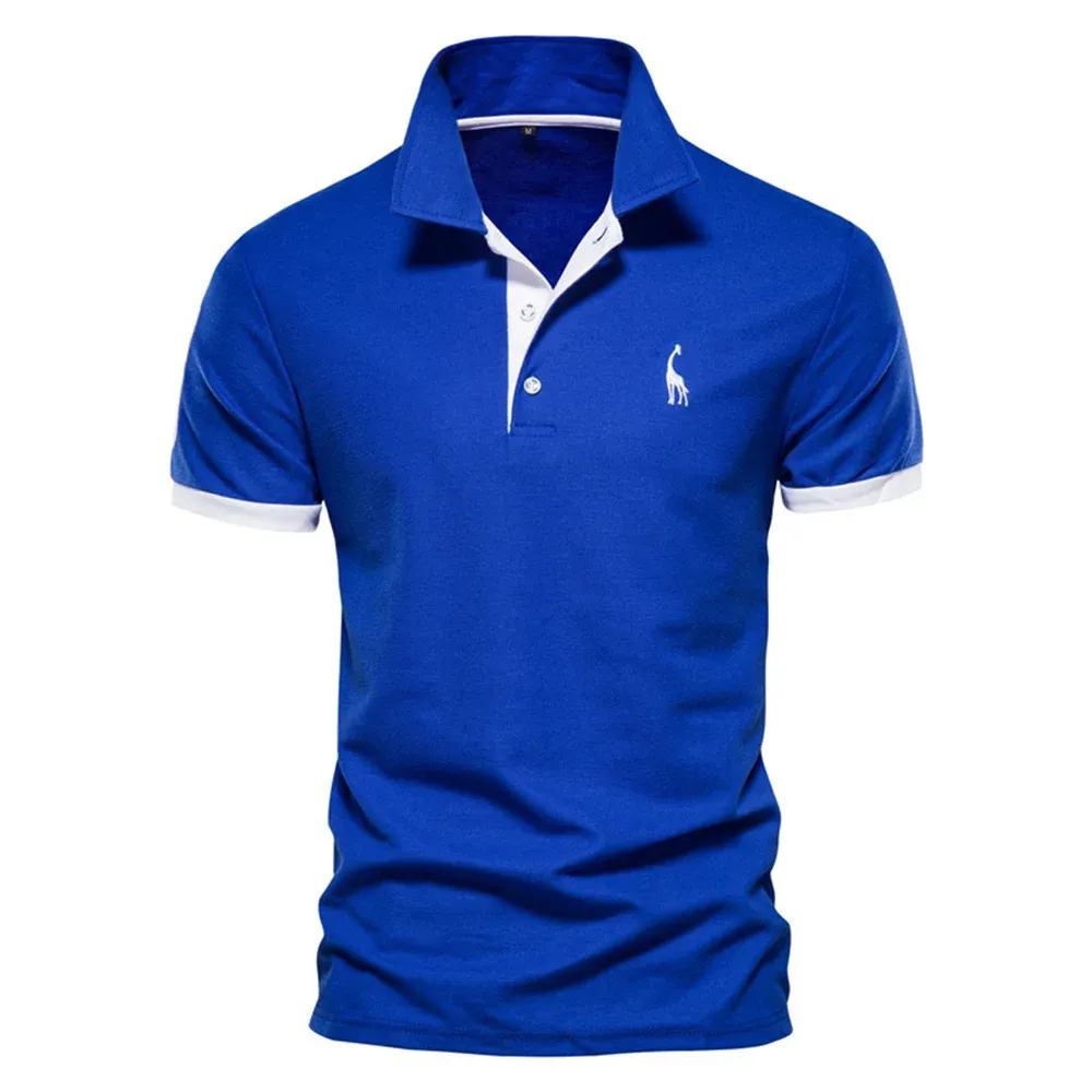 Men's Short Sleeve Polo Shirt with Giraffe Embroidery - Premium Cotton Blend, Anti-Shrink, Casual Business Social Wear showcase 4
