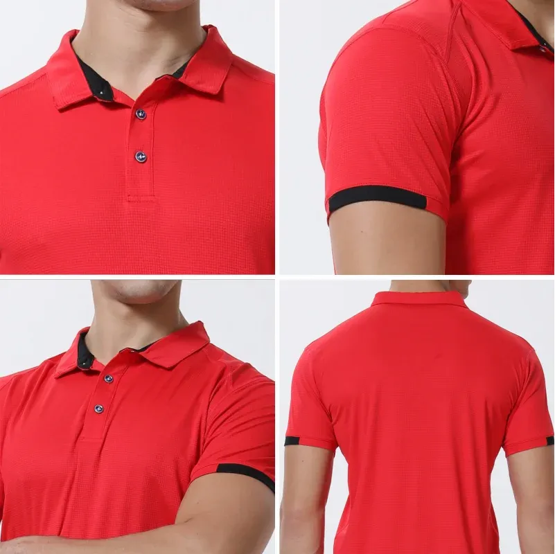 Men's Quick-Dry Polo Shirt & Cycling Suit Set - Short Sleeve, Lapel Collar, Lightweight Polyester for Sports & Fitness thumbnail 5