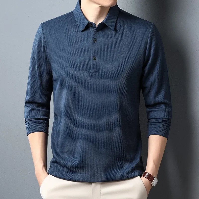 Men's Business Casual Long Sleeve Polo Shirt - Comfortable Summer Top for Everyday Wear showcase 3