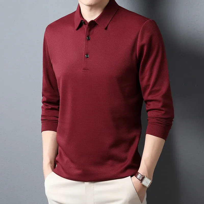 Men's Business Casual Long Sleeve Polo Shirt - Comfortable Summer Top for Everyday Wear showcase 9